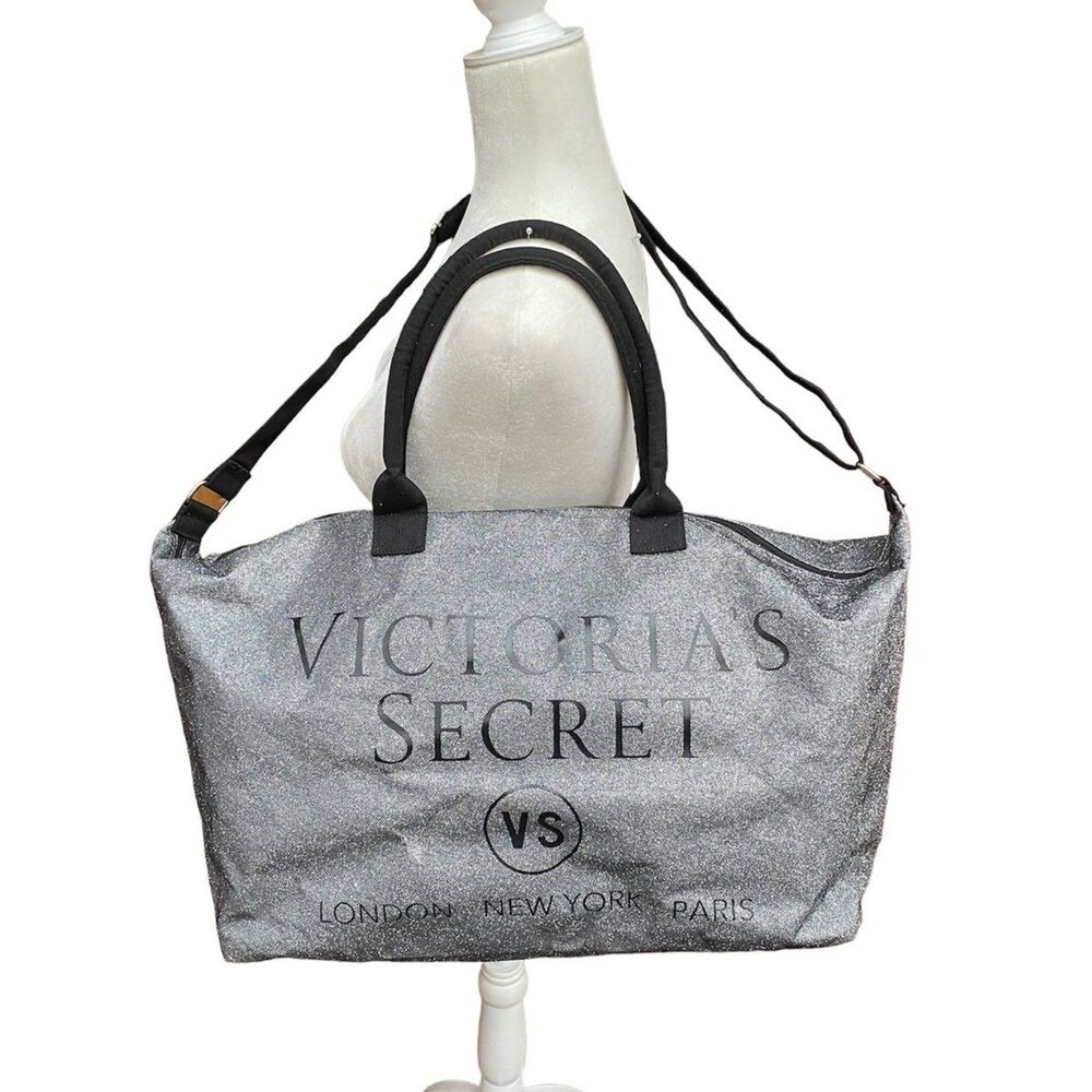 VS Silver Glitter Black Weekender Tote Y2K Festival Glam Bag Limited Edition